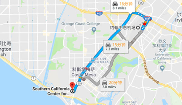 约翰韦恩国际机场到SCRC路线图
