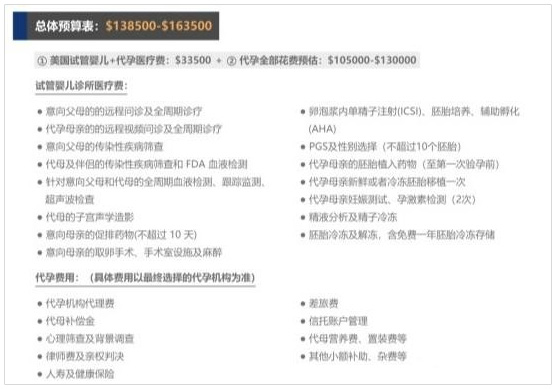 美国试管+代孕的费用