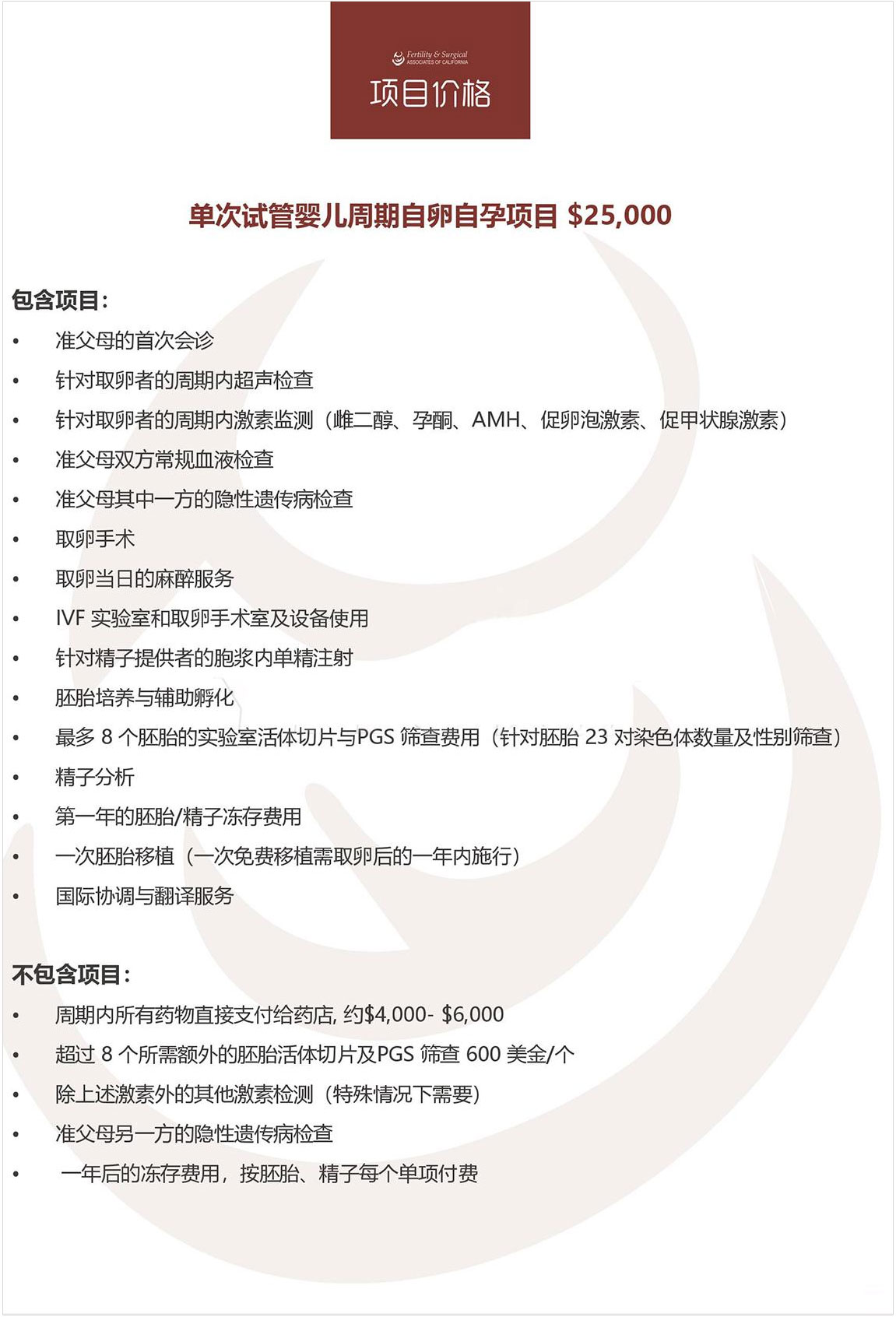 美国加州生殖中心FSAC价格表