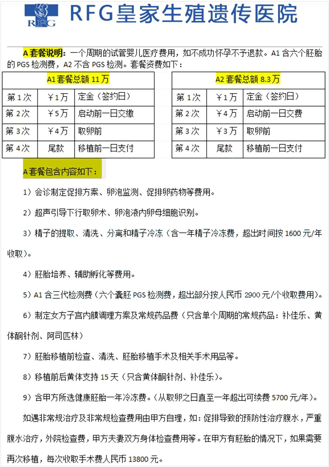 柬埔寨RFG皇家生殖遗传医院价格表