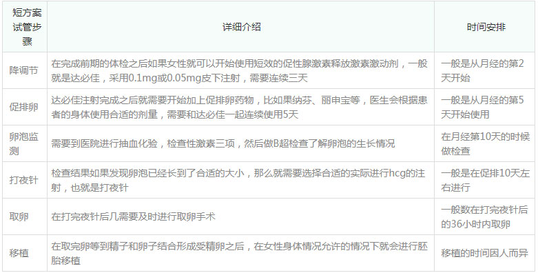 短方案试管步骤和时间安排
